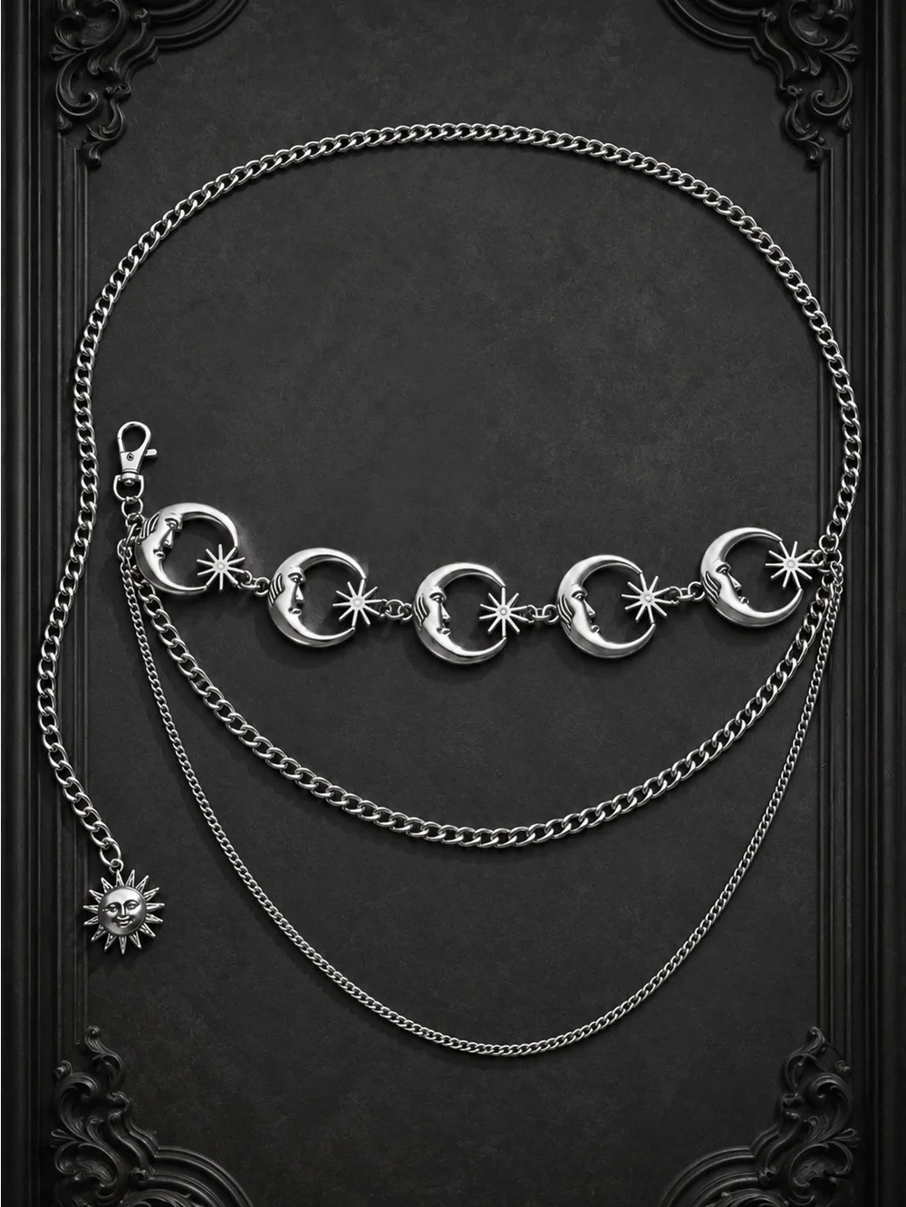 Silver tone Celestial Moon & Star Chain Belt